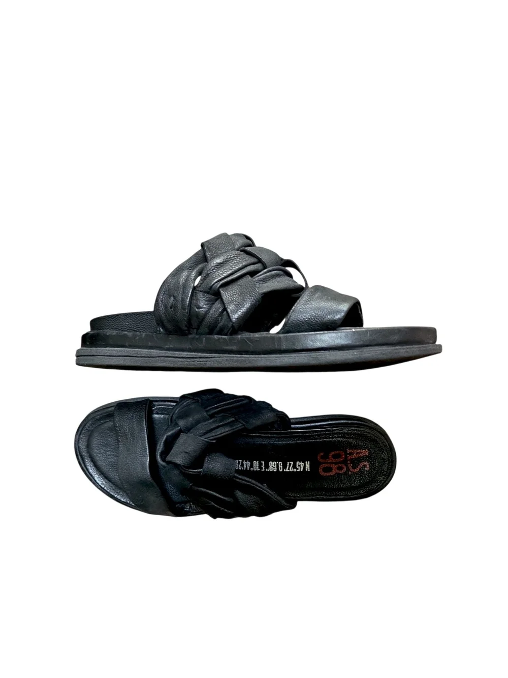 A.S.98 Black Braided Leather Slide Sandal Sz 40 = US 9.5/10